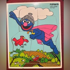Playskool Sesame Street Super Grover 10 Pcs Wood Puzzle Muppets Vintage 70s